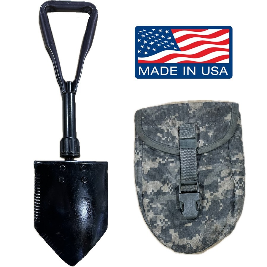 Genuine Military E-Tool with Carrier Folding Shovel Entrenching Tool Tri-Fold