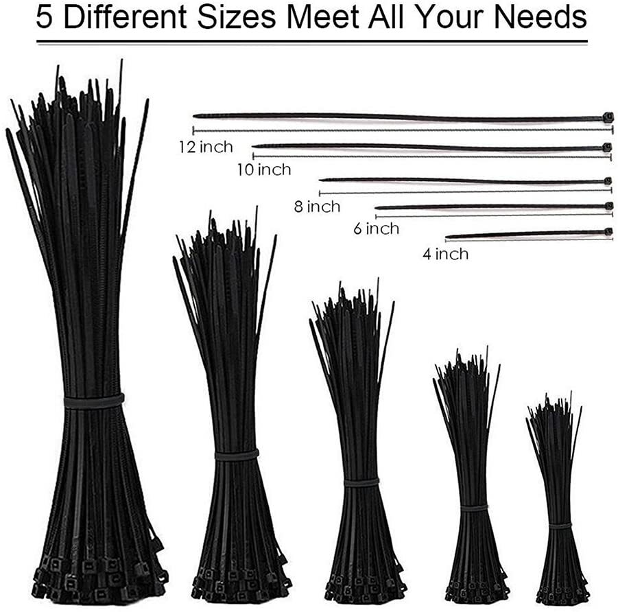 500 Packs Self-Locking Cable Zip Ties,4+6+8+10+12-" Width 0.16inch Nylon Cable