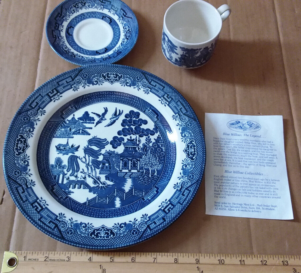 Three Pc. Churchill Classic Bluewillow Dinner Set - NOS