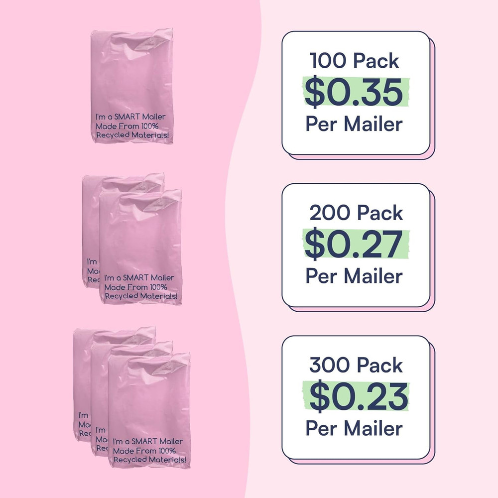 100 Count, 10X13 Inch 100% Recycled Poly Mailers Eco Friendly Packaging Envelope