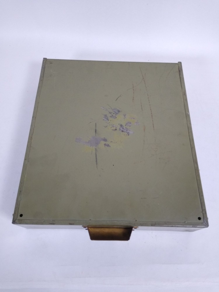 Vintage 2 Steel Storage Box w/ hinge lid, drawer, green, component, insert