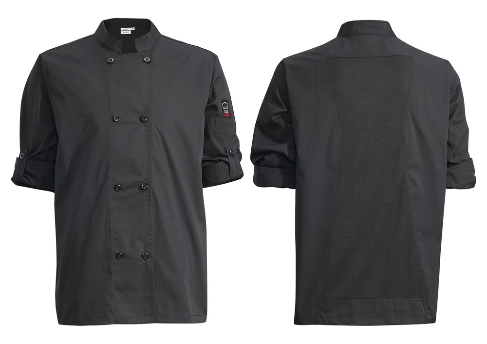Ventilated Chef Jacket, Roll-Tab Sleeve, Black, 2XL (12 Each)