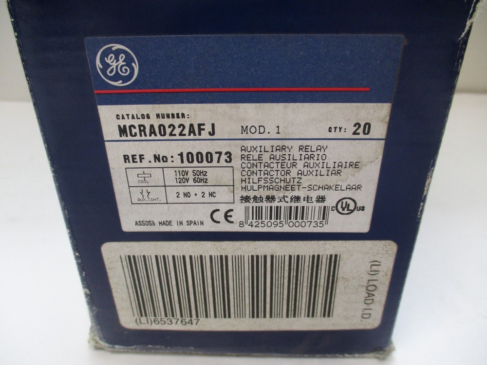 GE MCRA022AFJ, AUXILIARY RELAY REF 100073, MOD1 SYTLE 1