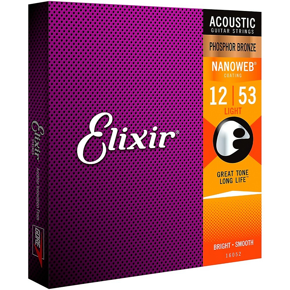 Elixir Phosphor Bronze Acoustic Guitar Strings NANOWEB Light 012-.053 2-Pack