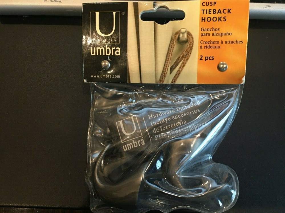UMBRA CUSP TIEBACK HOOKS NICKEL CURTAINS QUANTITY 2 NEW IN PACKAGE