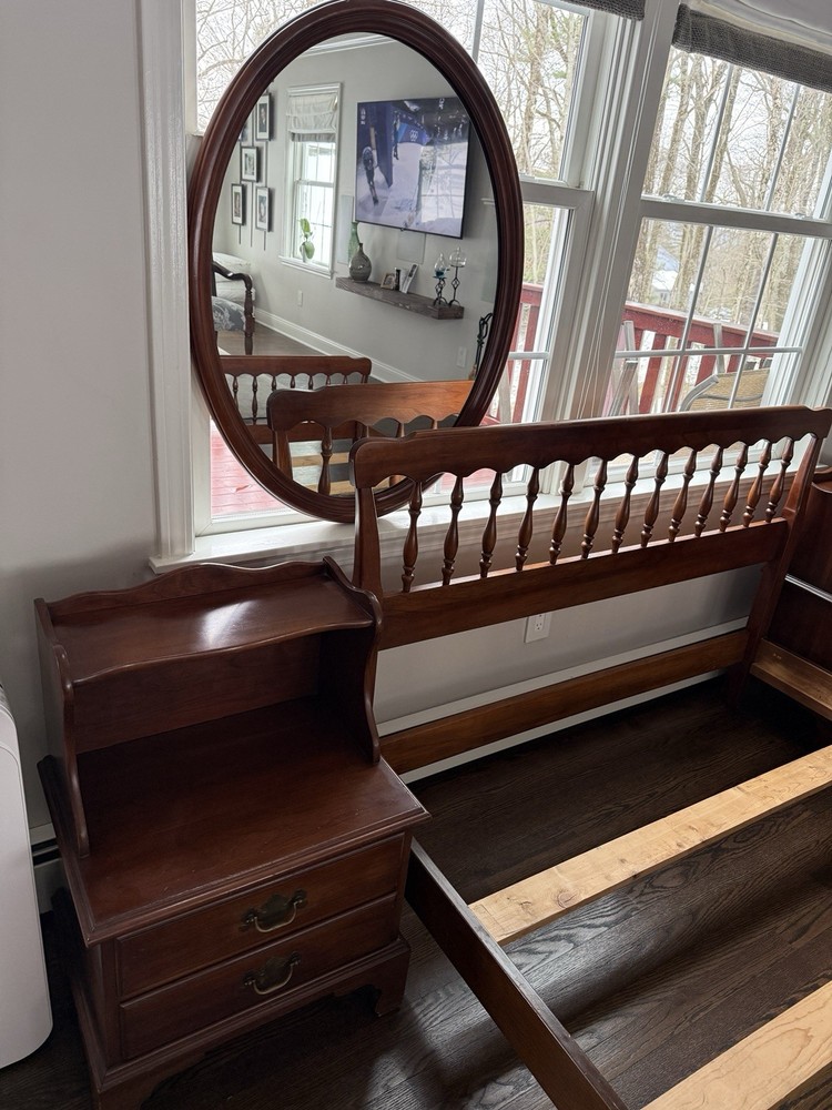 Full Bedroom Set w/ Bedframe, Headboard, Nightstand, Mirror (Cherry)