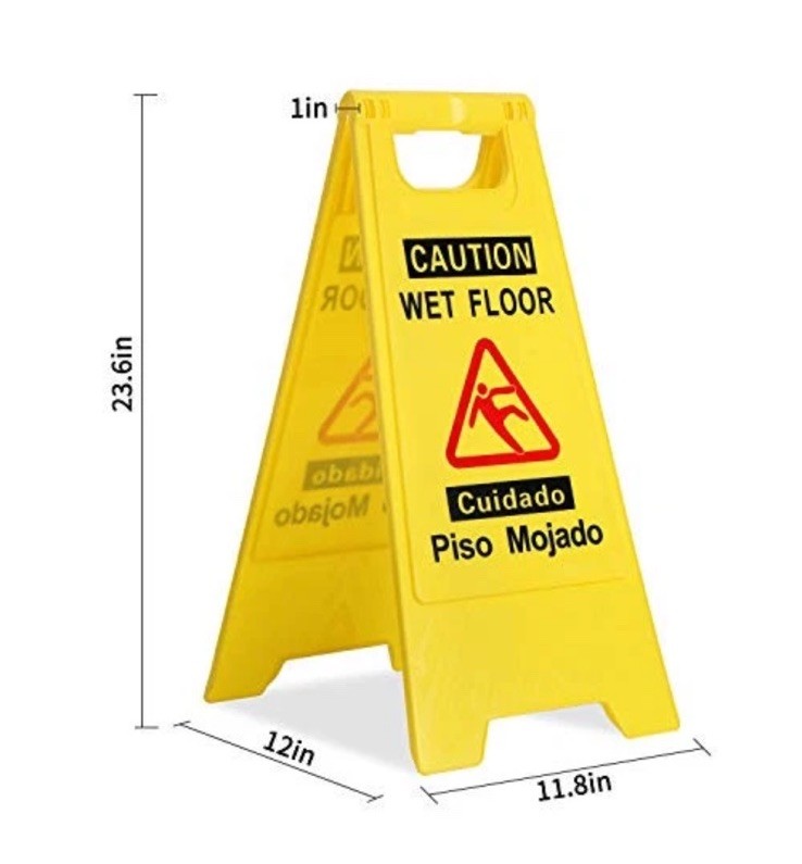Caution Wet Floor Sign, Foldable Sturdy Bilingual Double-Sided Safety Warning