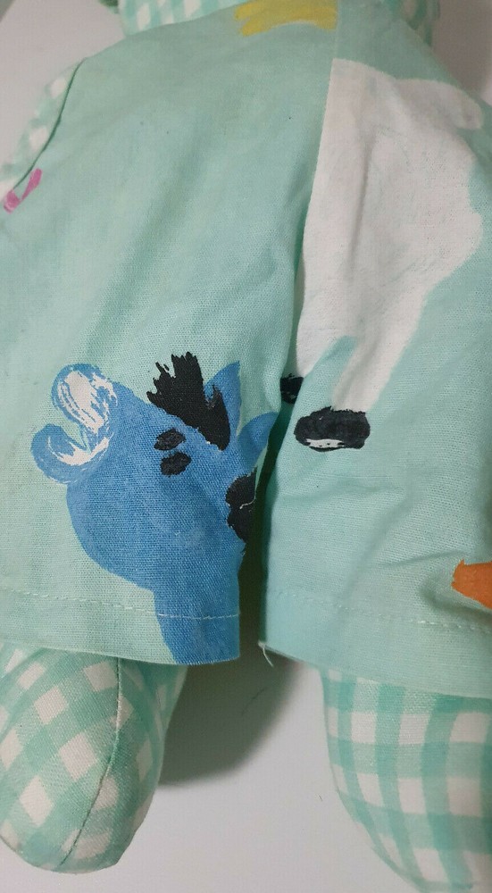 TREE HOUSE TEDDY BEAR TREEHOUSE BEAR AQUA SQUARE PATTERN CUTE AS OVERALLS 40CM