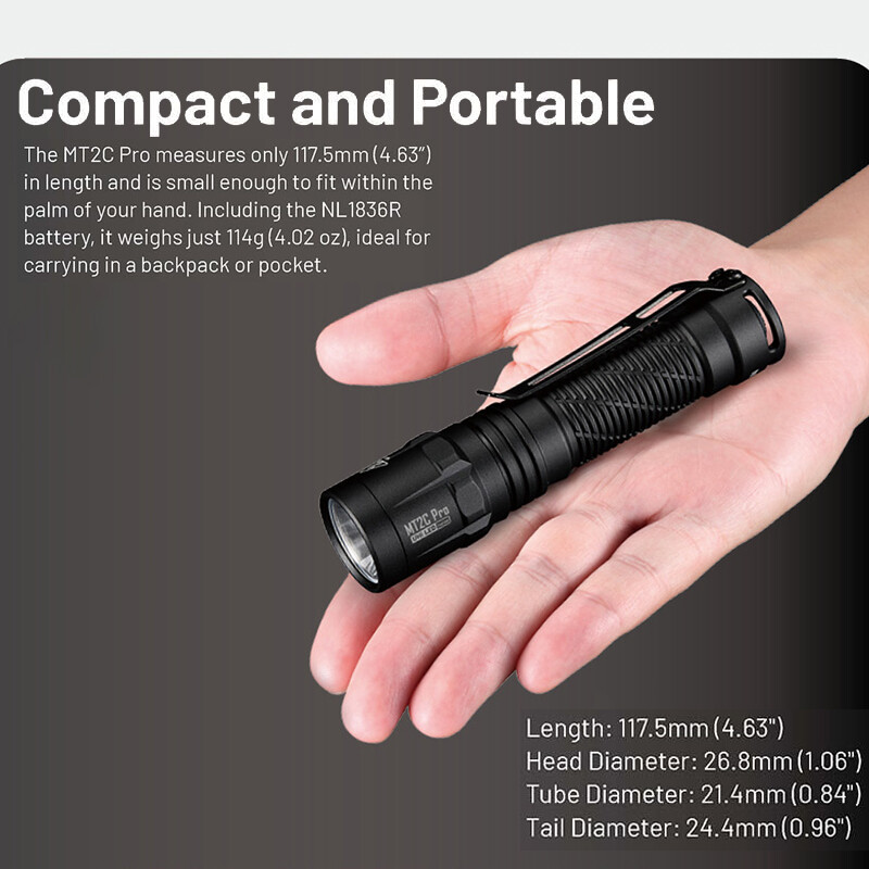 NITECORE MT2C Pro Tactical Flashlight UHi20 LED Inside Rechargeable Torch Light