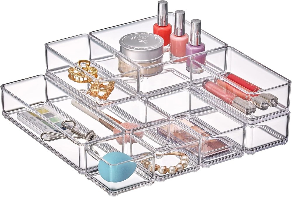 Durable Clear Plastic Organizers - 10-Piece Stackable Set for Stylish Storage