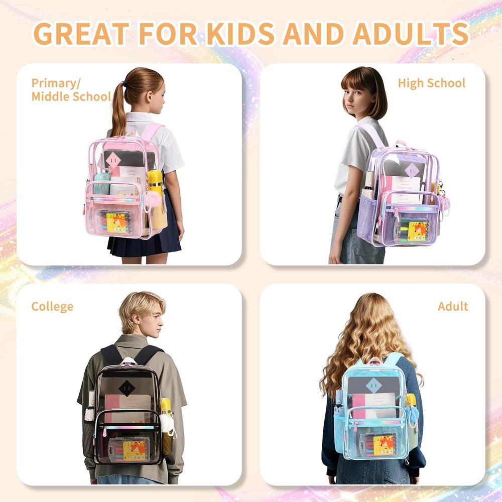 Clear Backpack Heavy Duty Transparent Backpack for School Clear Bags