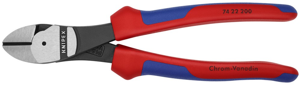 Knipex 74 22 200,High Leverage 12°Angled Diagonal Cutter,8",Multi-Component,Bulk