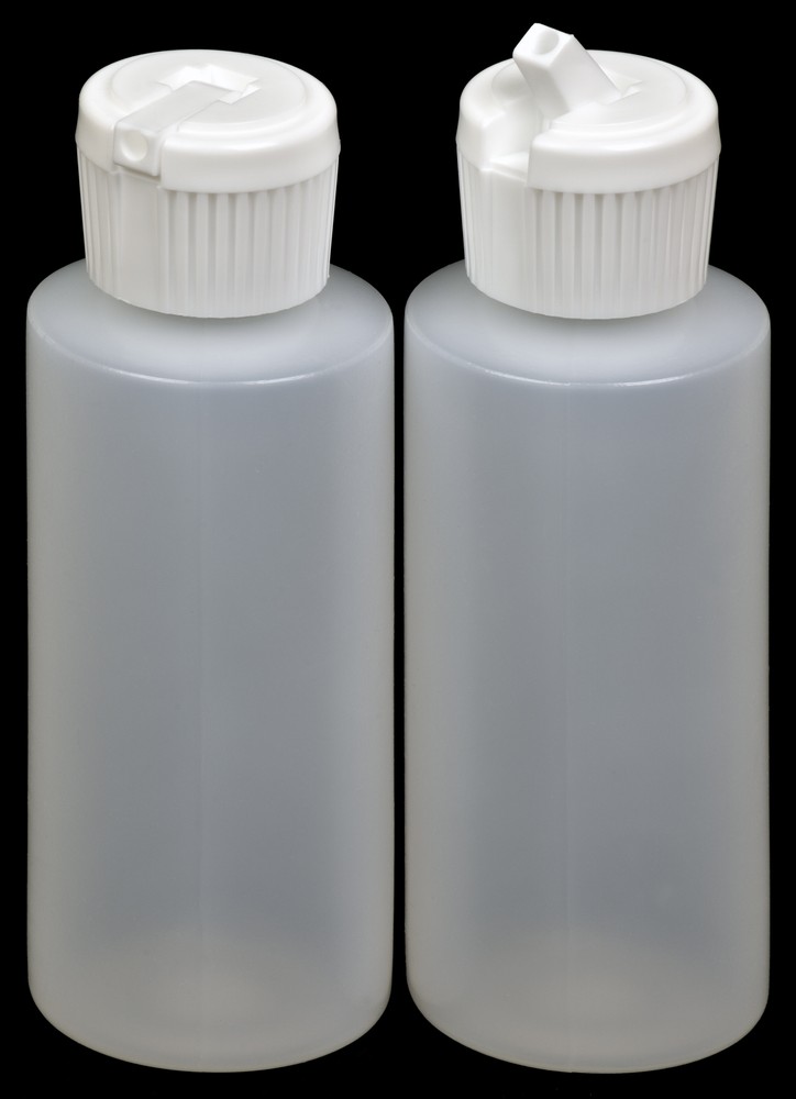 Plastic Bottle w/White Turret Lid, 2-oz., 100-Pack, New