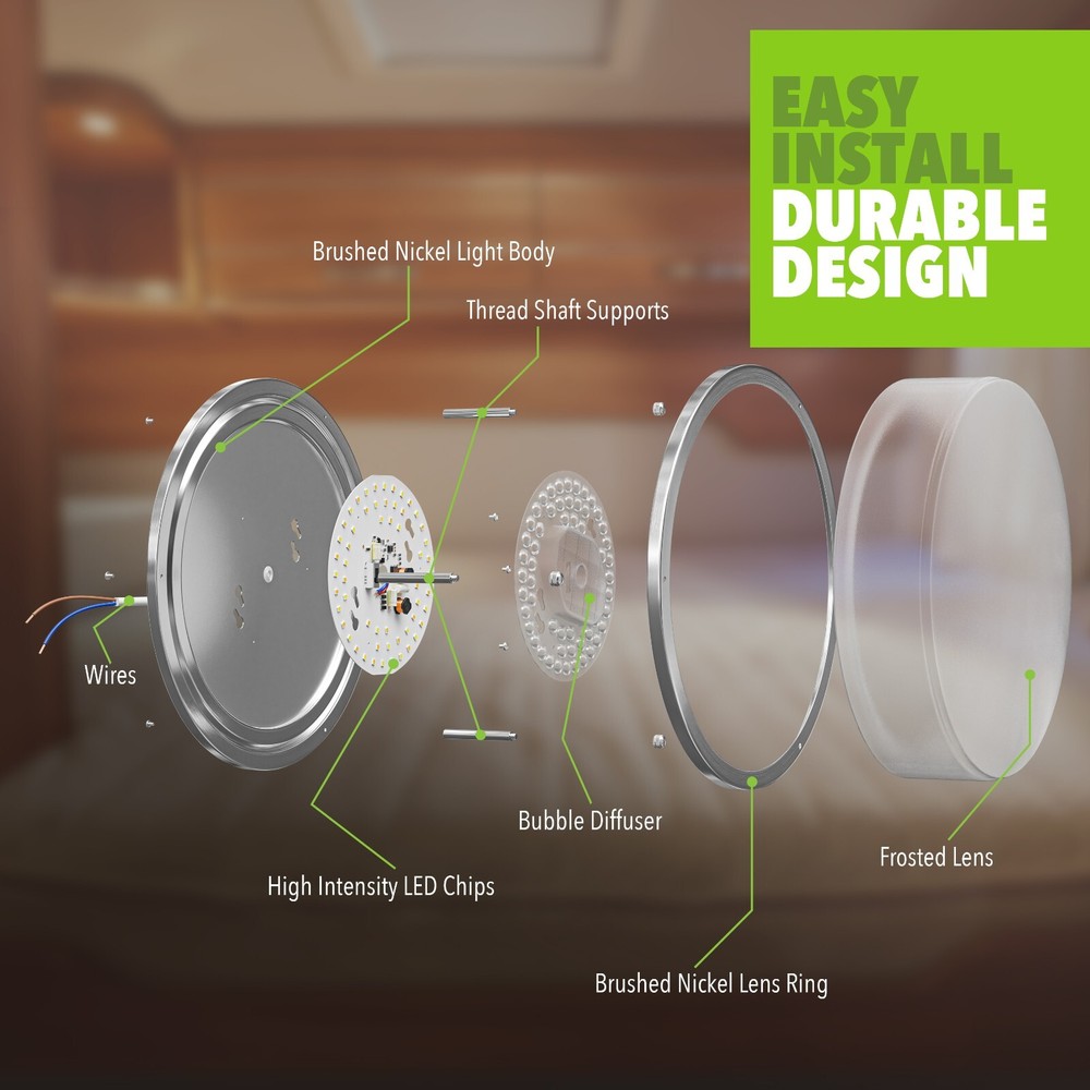 10 Inch RV Dinette Table Low-Profile Ceiling Light Replacement Multi-Color 3000K