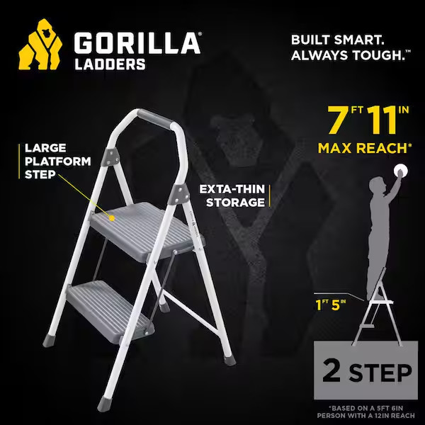 2-Step Compact Steel Step Stool, 225 Lbs. Load Capacity Type II Duty Rating