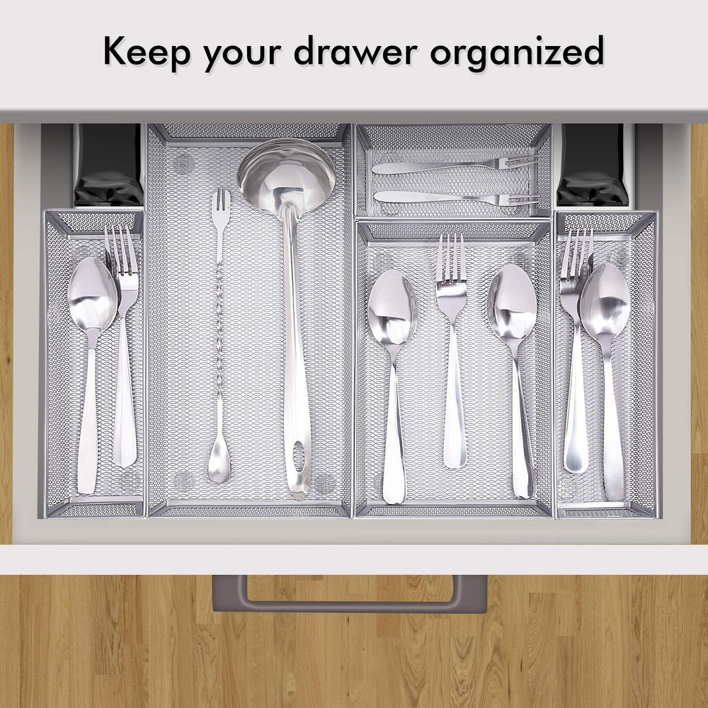 WuGeShop Mesh Silverware Tray Drawer Organizer, Kitchen Utensils Flatware wit...