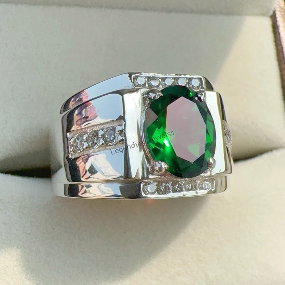 Emerald Gemstone With 925 Sterling Silver Handmade Ring For Men's Gift For Him