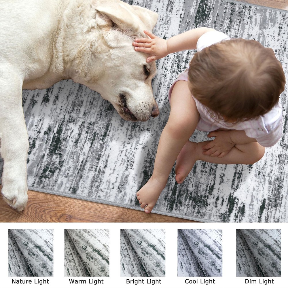 Lansny Modern Abstract Entryway Rug 2' x 3' (Rectangular), Black Gray White