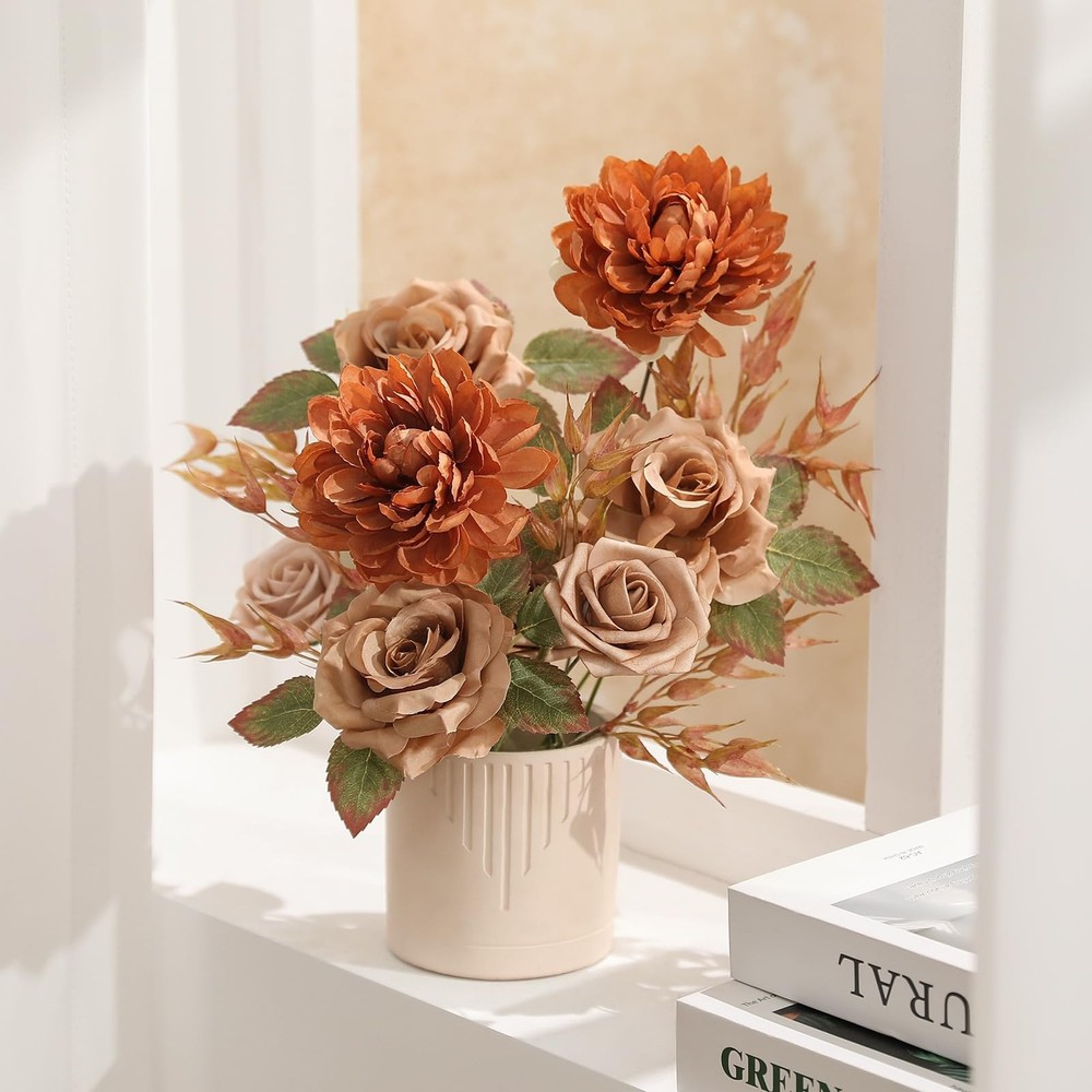Artificial Flowers Combo Box Set Dusty Coffee Color Flower Leaf with Stems fo