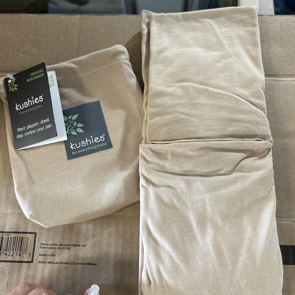 Kushies Organic Fitted Play Pen Sheet Tan New