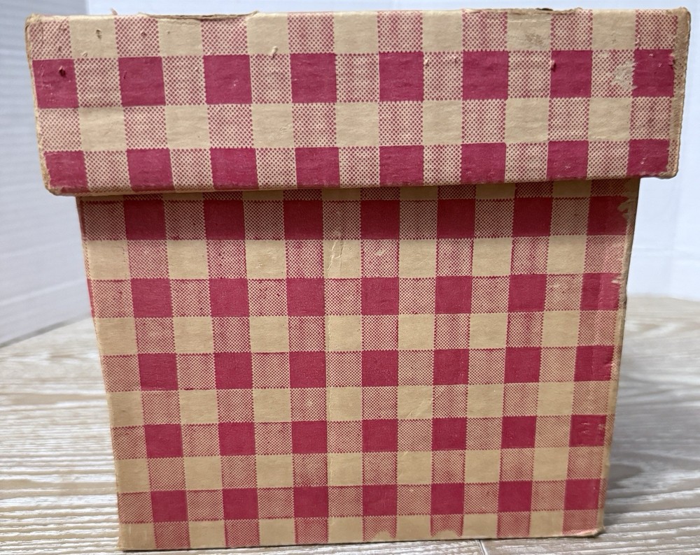 Vintage Cardboard Lone Star Sewing Patterns Storage Box Red Gingham
