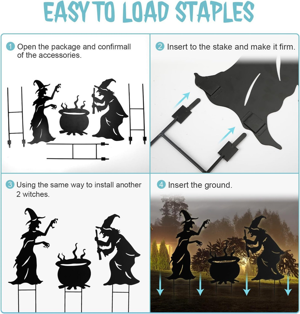 Halloween Witch Yard Decorations Witch Silhouette Yard Stakes with Cauldron,Set
