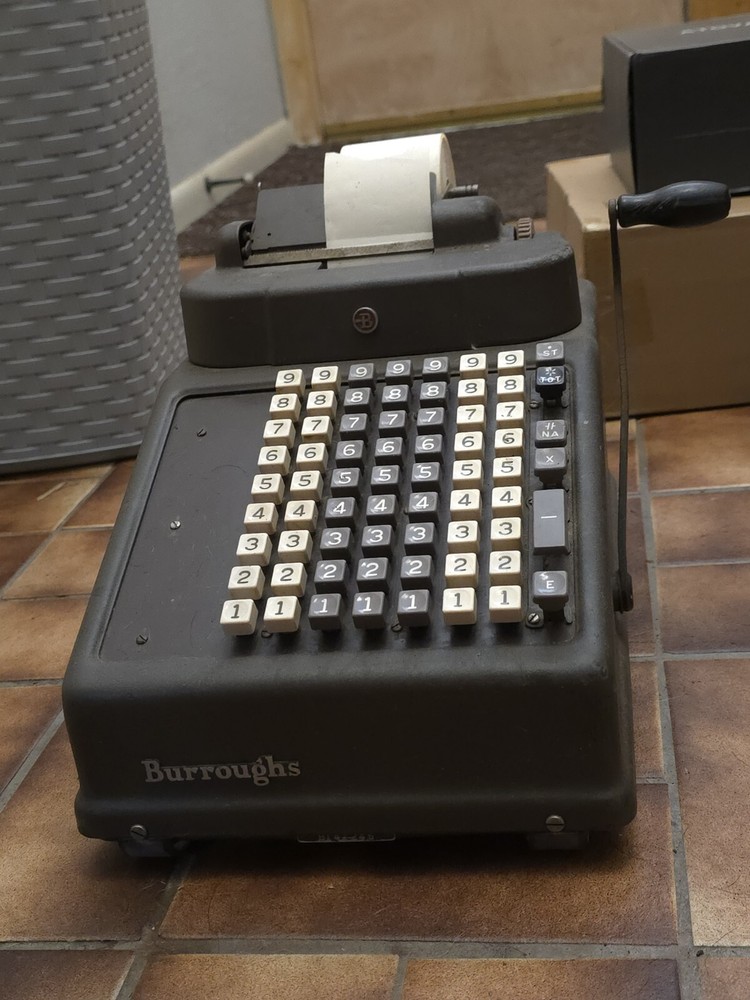 Burroughs Adding Machine Hand Crank With Cover Vintage