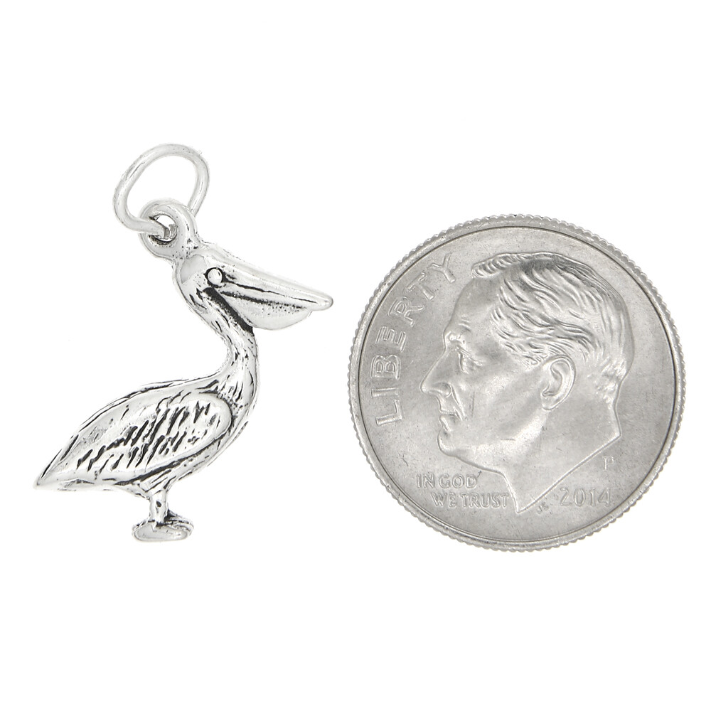 Sterling Silver 3D Pelican Bird Charm or Pendant