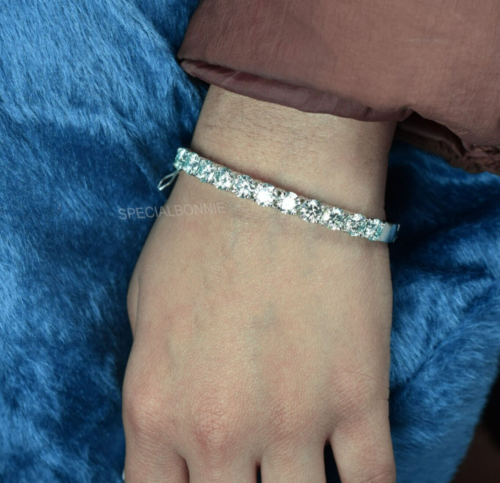 Gorgeous 13Ct White Diamonds Bangle Openable Bracelet 925 Silver-VIDEO