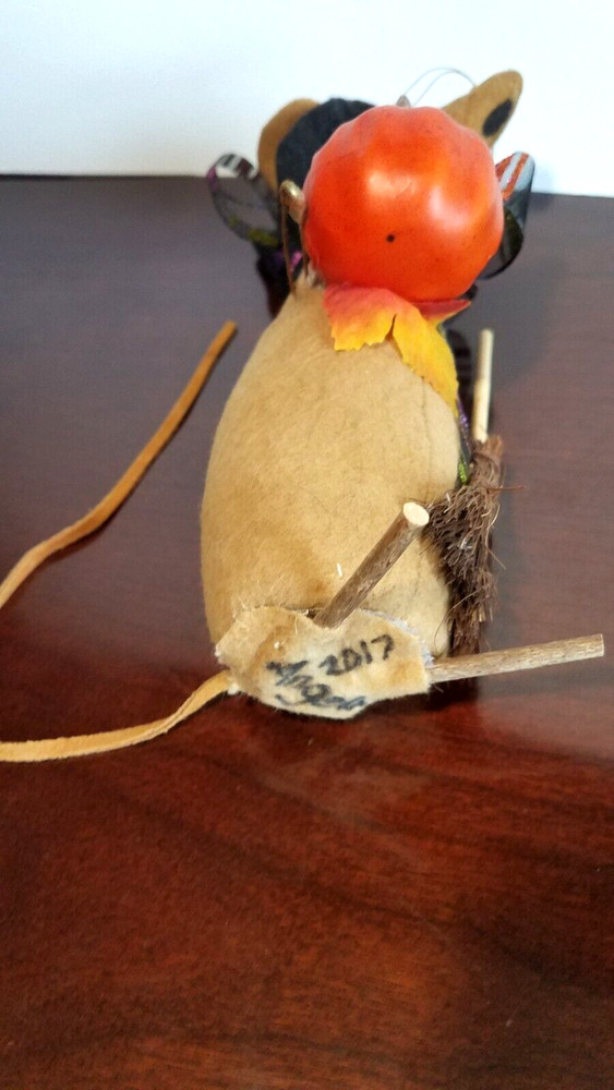 Vintage Halloween Mouse Witch Pumpkin Handcrafted Sculpted Signed and Dated 8"