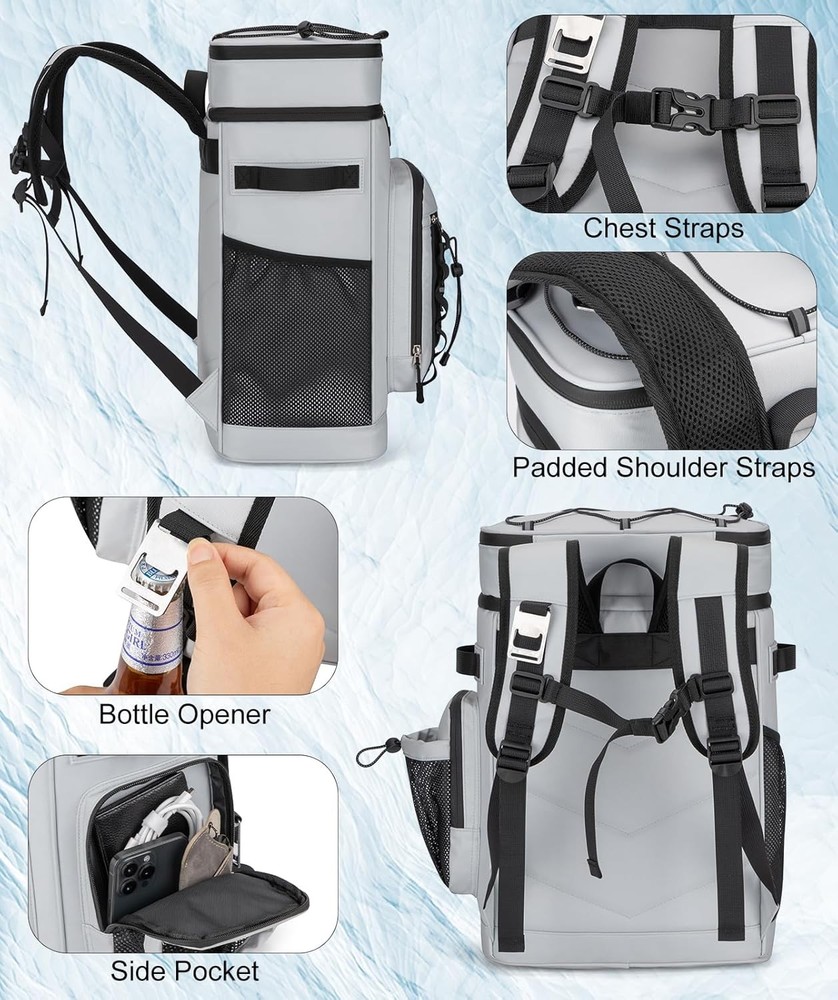 Insulated Cooler Backpack 40L Leakproof Backpack W/ Double Compartments Men