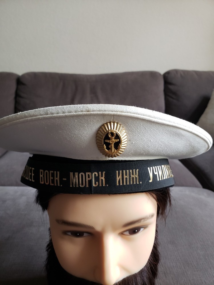 Vintage SOVIET UNION NAVY MARINE ENGINEERING SAILOR HAT CAP - RARE EMBLEM!