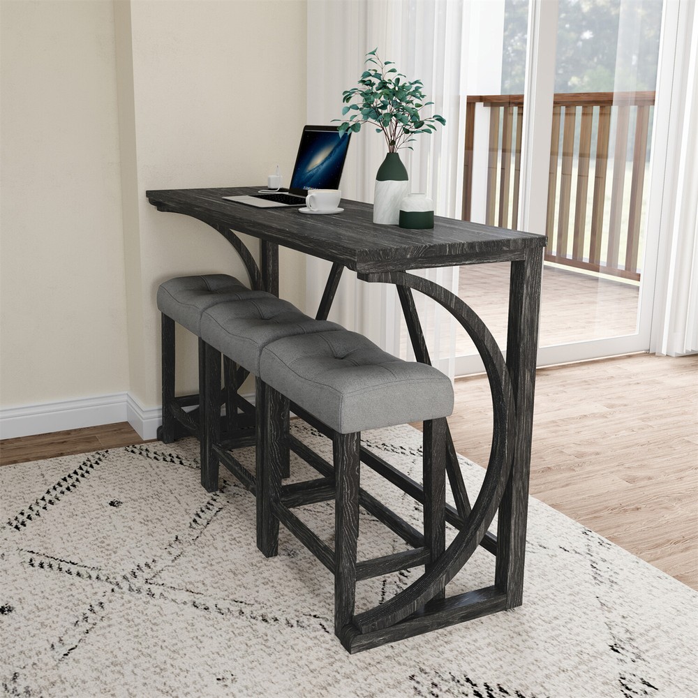 4 Piece Bar Table Set Counter Height Kitchen Dining Table w/ 3 Bar Stools US