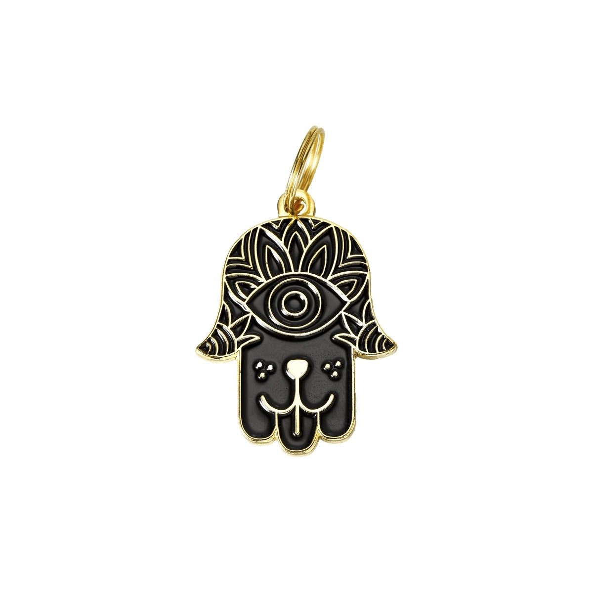 Two Tails Pet Company “BLACK DOG HAMSA ENAMEL” Personalized Dog ID Tag, Black
