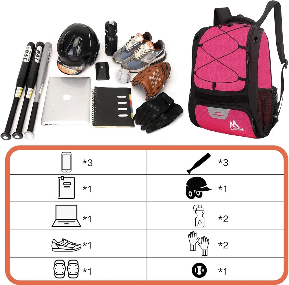Baseball Bag-Baseball Backpack Holder for Baseball, Large Main Compartment,So...
