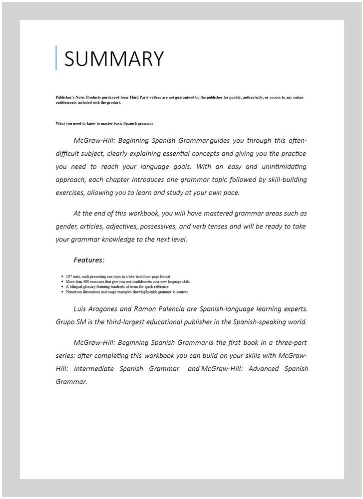 McGraw-Hill Education Beginning Spanish Grammar : A Practical Guide to 100+ E...