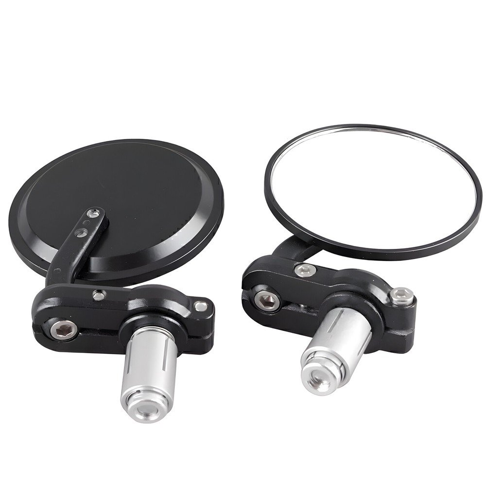 2pcs Black Motorcycle Bar End Mirrors, 3" Round Universal Side Rear View Mirrors