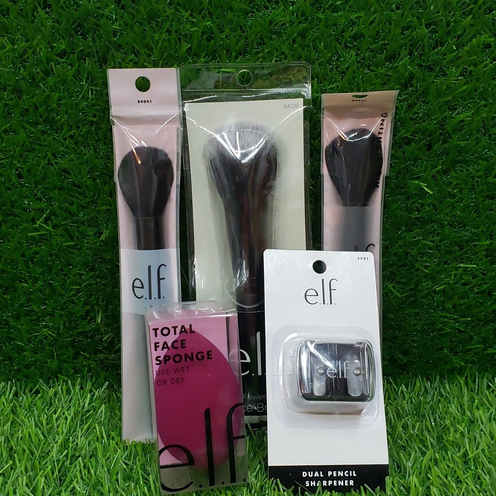 5 Piece ELF Bundle - 3 Brushes - 1 Face Sponge - 1 Sharpener