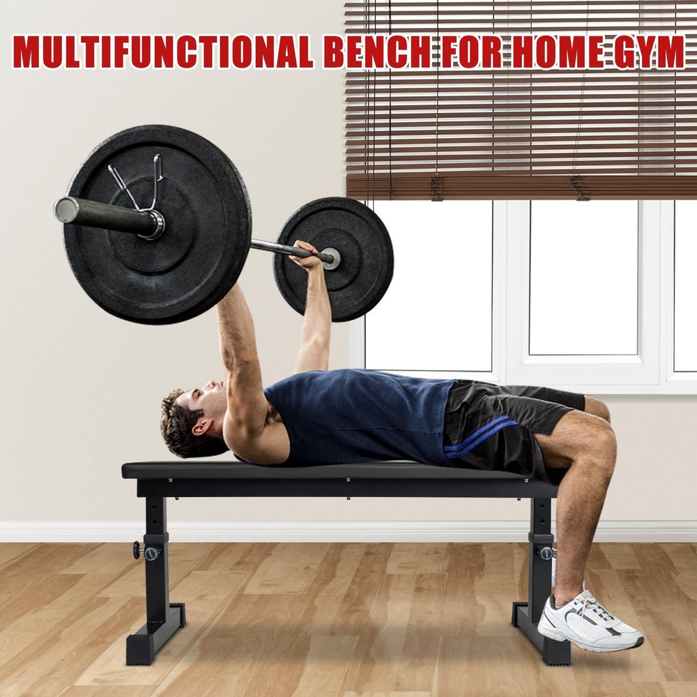 Flat Weight Bench, Utility Workout Adjustable Height Weight Bench Press with ...