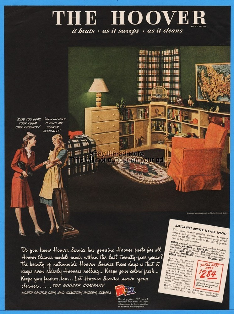 1945 Hoover Vacuum Cleaner Ad Better Homes & Gardens Study Photo