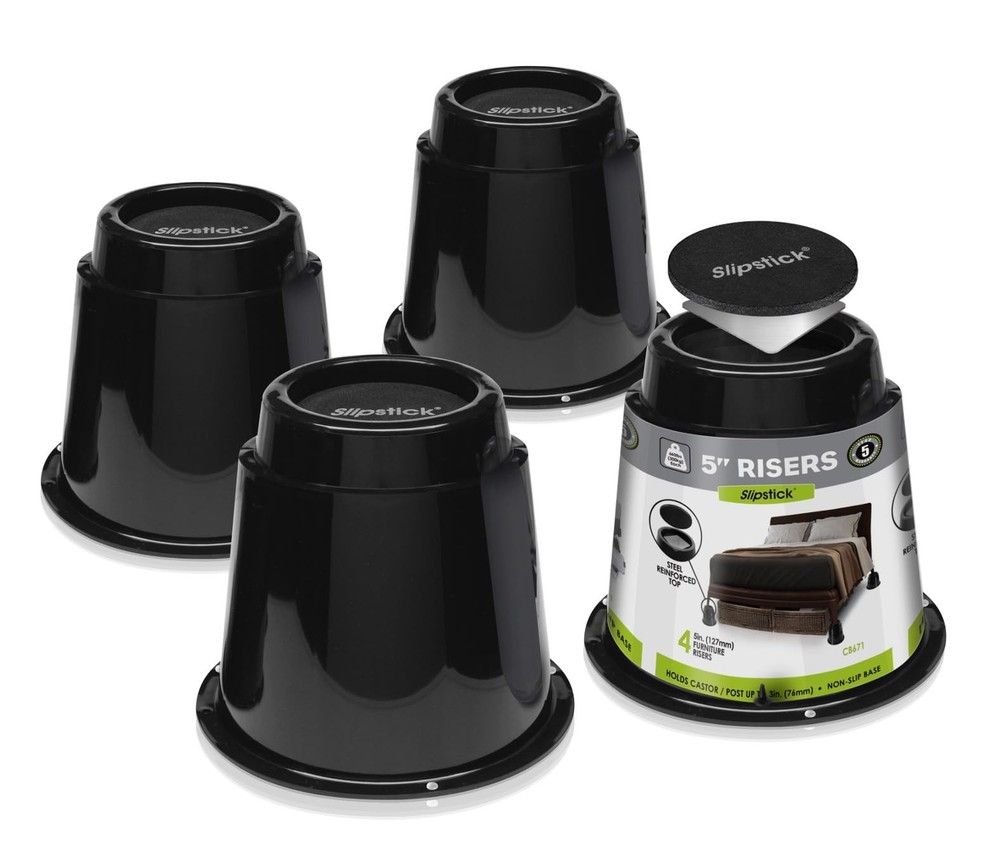 5" Bed Risers, Steel Reinforced, 2,640 lbs Support, Stackable, 4 Pack, Black