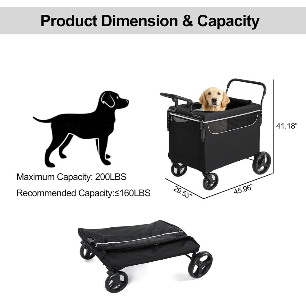 Large Dog Stroller Wagon 2-in-1 Push-Pull Pet Wagon Cart for Medium Dog Foldable