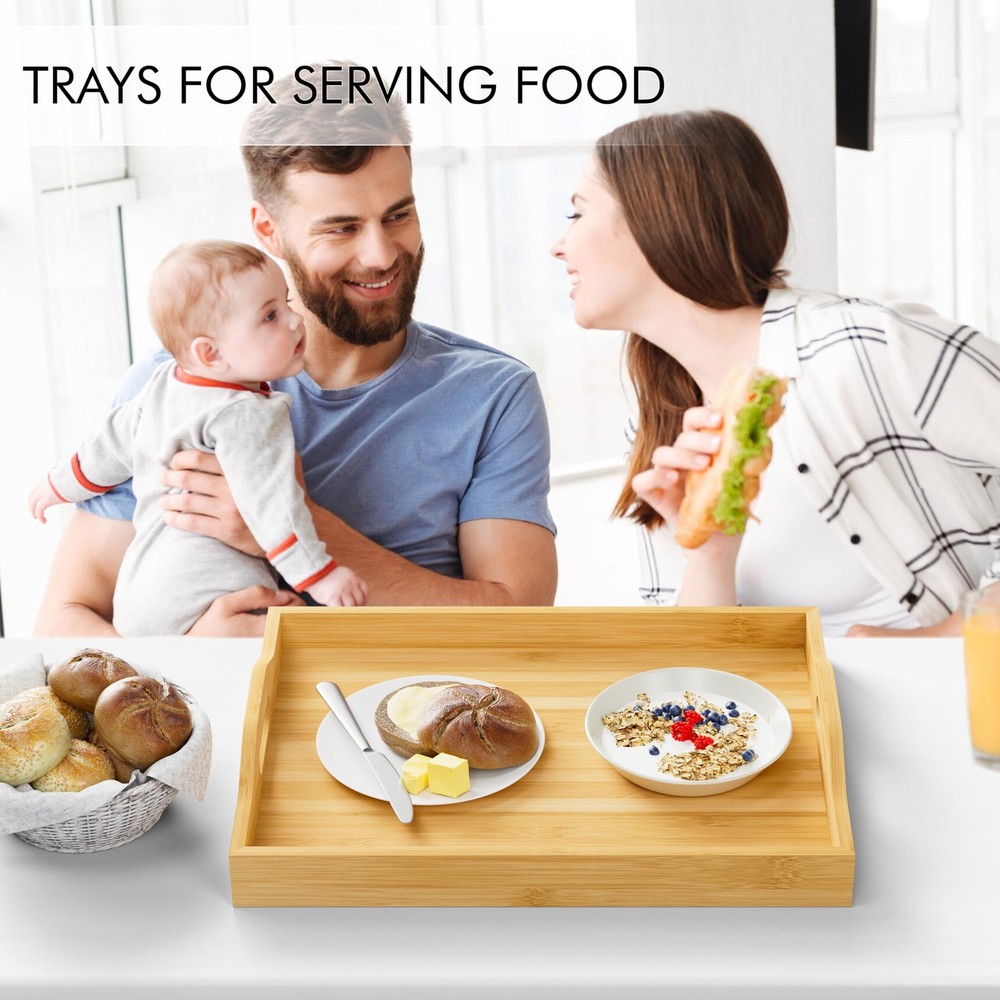 3 Pack Serving Tray with Handles, 3 Sizes Nestable Rectangular Tray Easy Carr...