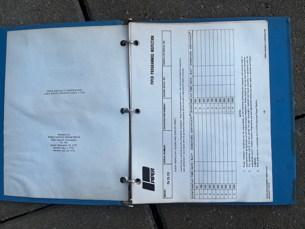 Piper Warrior Programmed Inspection 761-540 Original