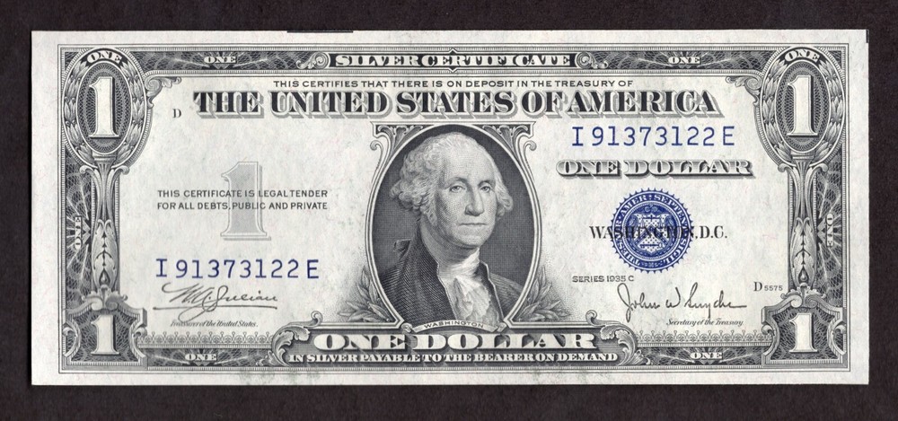1935C $1 Silver Certificate Front to Back Off-Set Print Error - Uncirculated