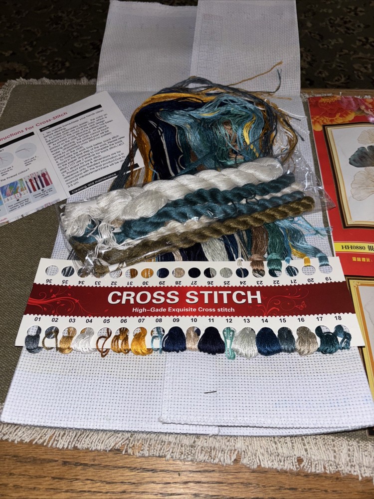 Gingko Embroidery Kit Pre Printed. Complete Opened Package.