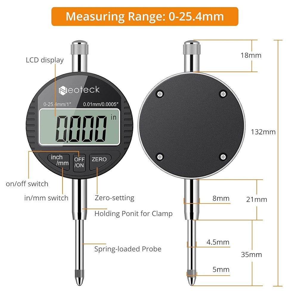 Universal Accurate Digital Dial Indicator - High Resolution - Magnetic Base