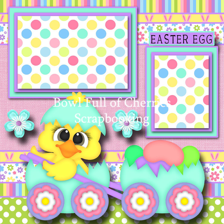 EASTER ~ 2 premade scrapbook pages paper piecing layout printed 12X12 ~ CHERRY