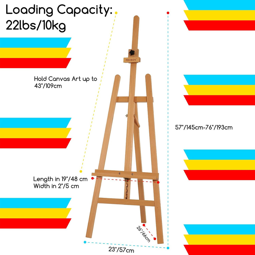 Adjustable Wooden Easel Stand for Painting, Solid Beech, Holds 43" Canvas