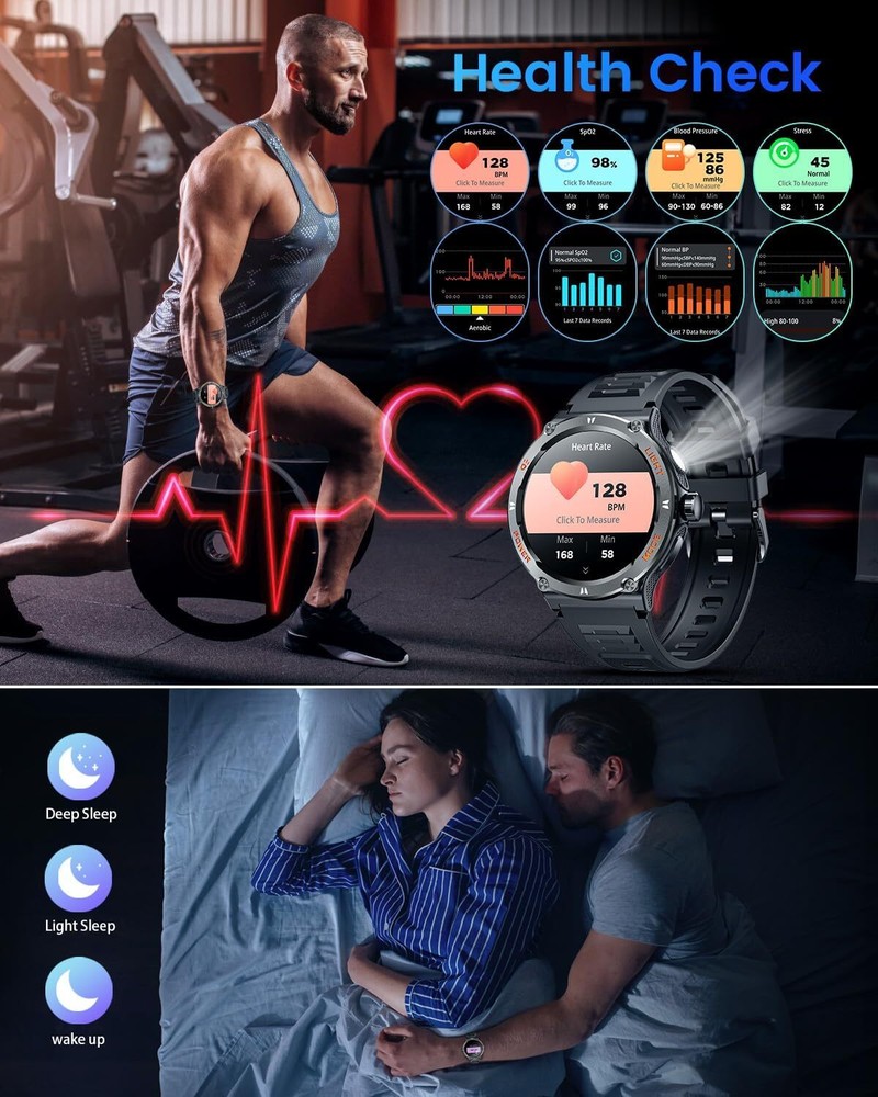 Smartwatch Men 1.53" Round Touchscreen Waterproof Compatible with Android & iOS